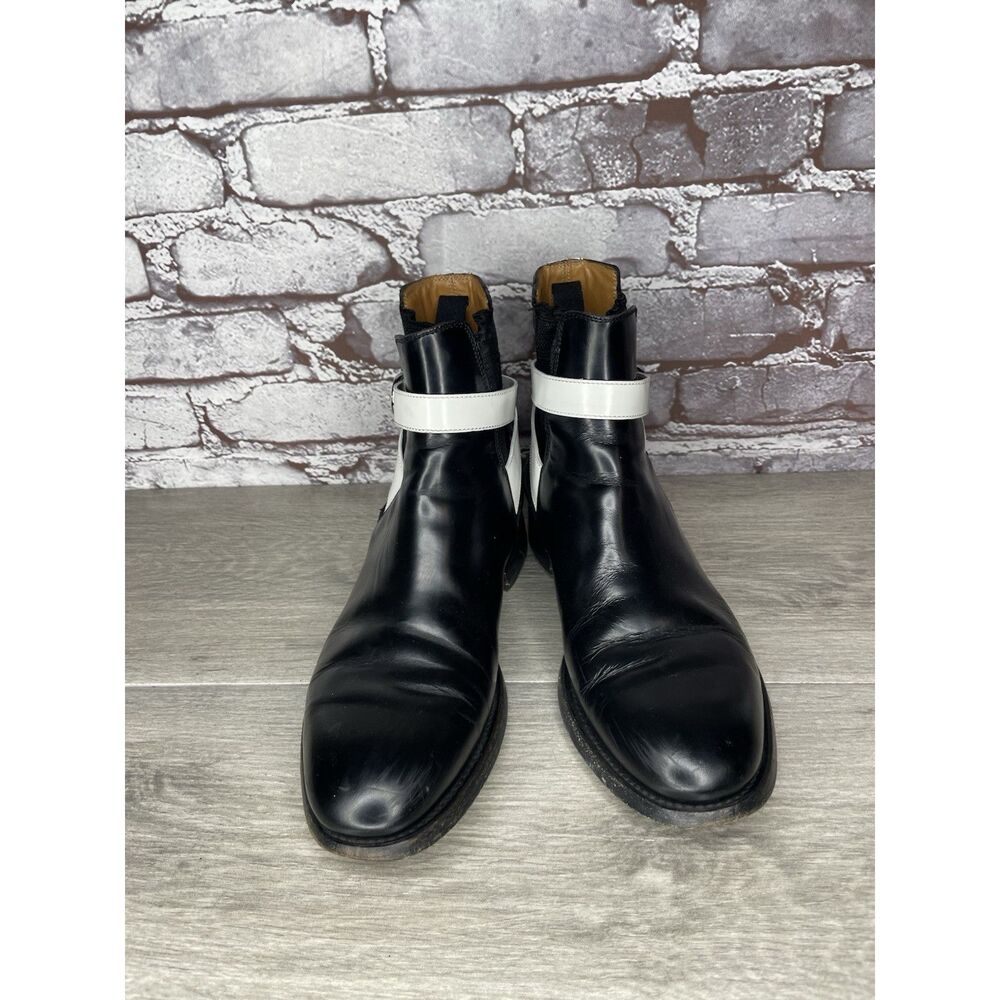 BALENCIAGA BLACK WHITE POLISH CALFSKIN CHELSEA BUCKLE ANKLE BOOTS Women 37EU/6.5 - Picture 13 of 16